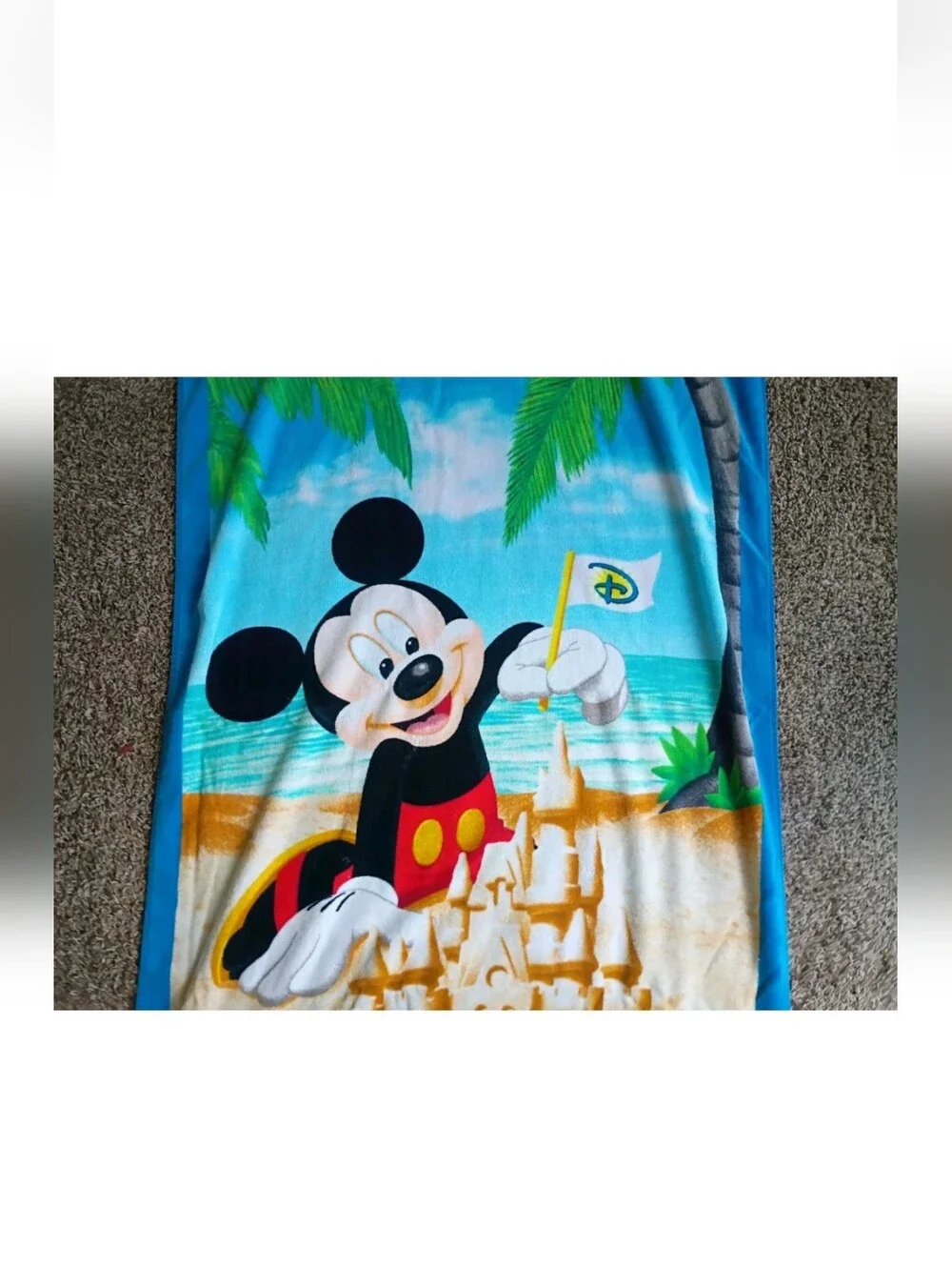 Vintage Walt Disney World Beach Towel Mickey Mouse Sand Castle Disneyland 34x60